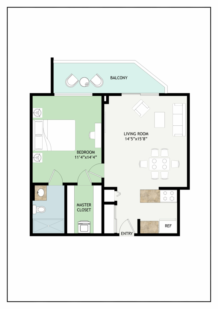 Greenway 1 bedroom senior living apartment in Baltimore with balcony 2D floorplan