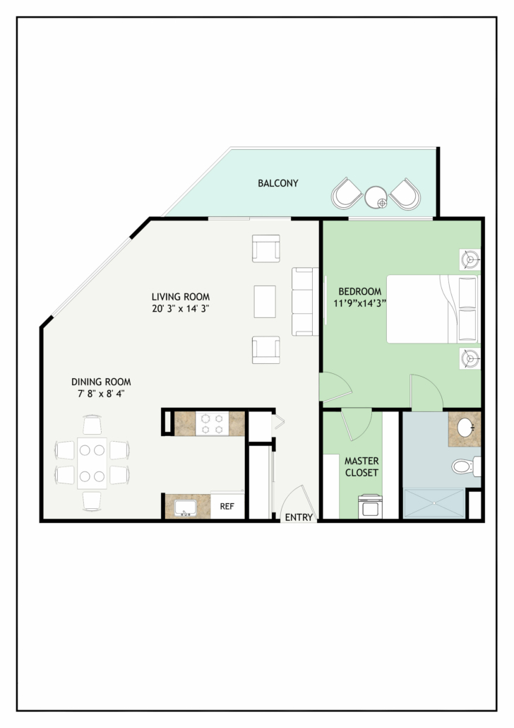 Hadley 1 bedroom senior living apartment in Baltimore with balcony 2D floorplan