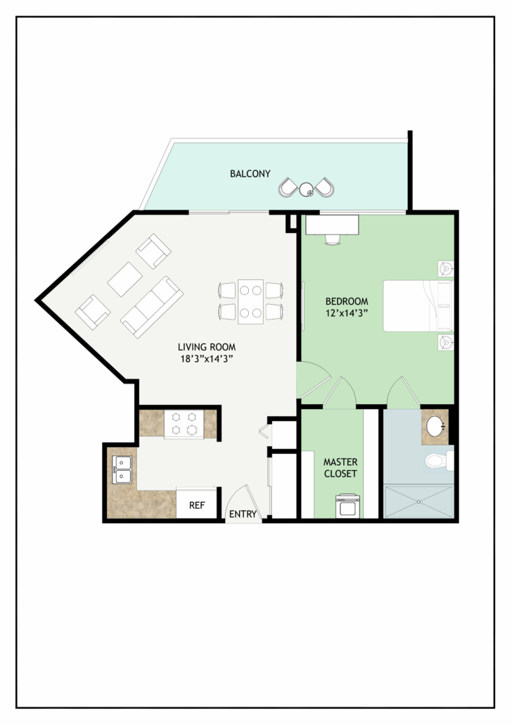 Sherwood 1 bedroom senior living apartment in Baltimore with balcony 2D floorplan