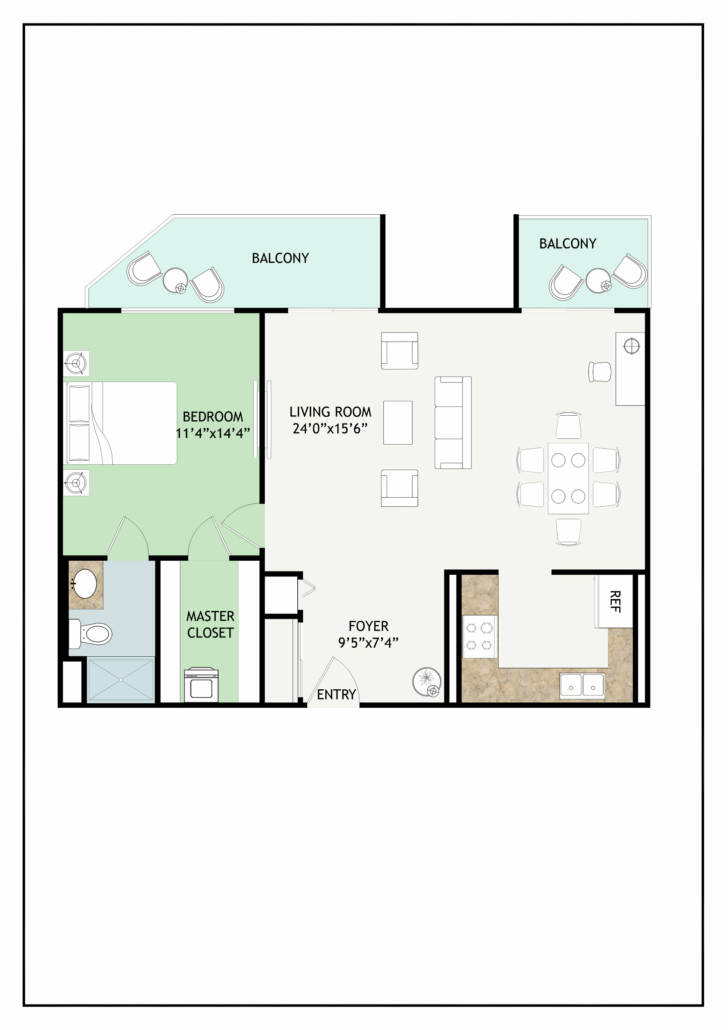 Southway 1 bedroom senior living apartment in Baltimore with 2 balconies 2D floorplan