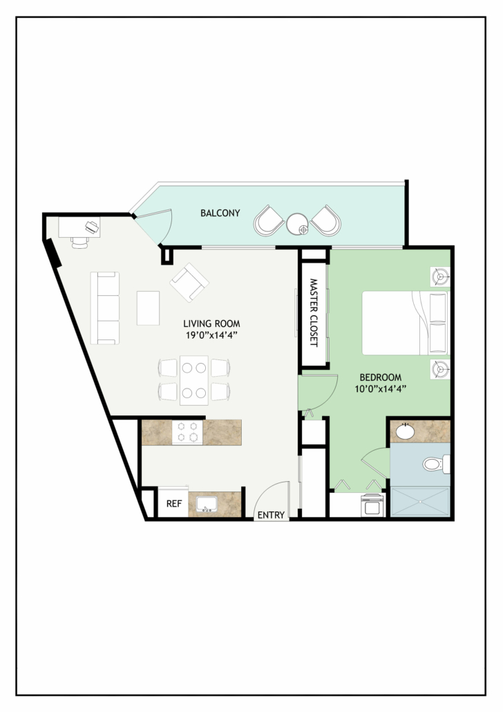 Sulgrave 1 bedroom senior living apartment with balcony 2D floorplan