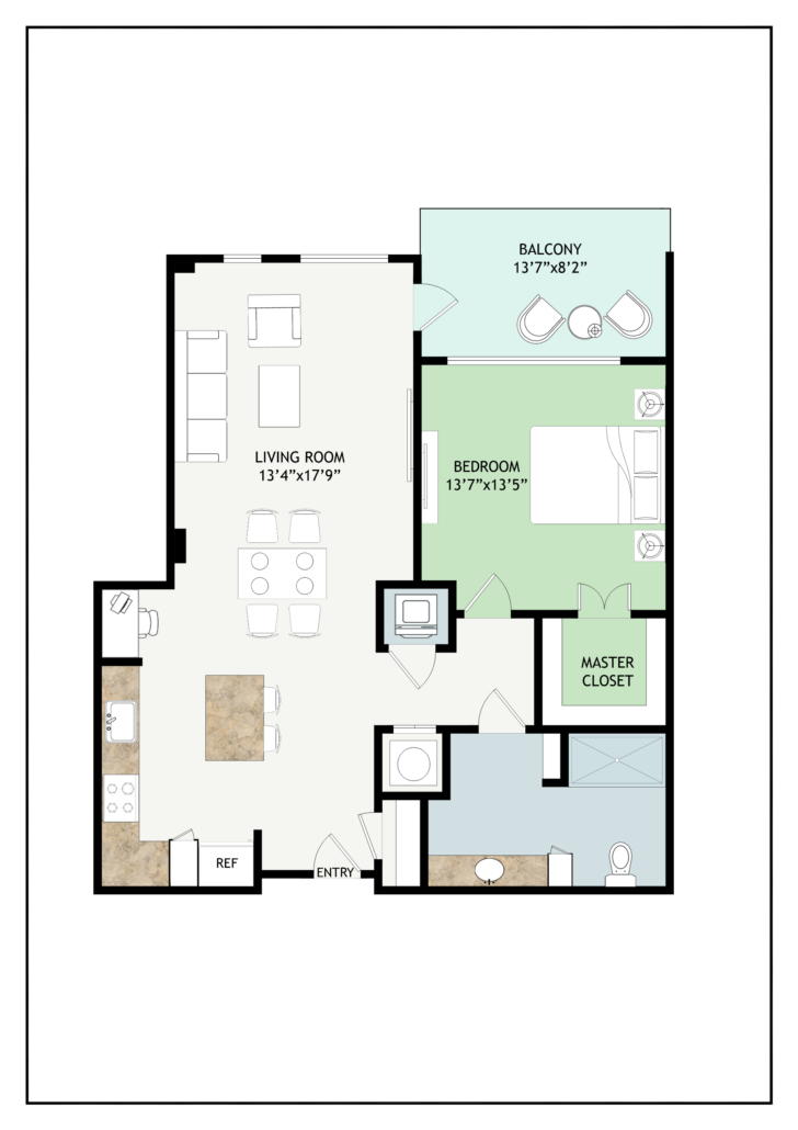 Beechdale 1 bedroom Baltimore senior living apartment with balcony 2D floorplan