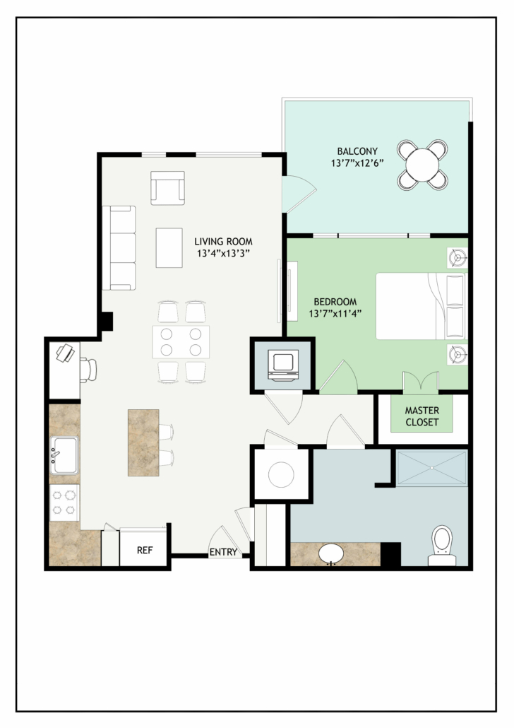 Cloverhill 1 bedroom Baltimore senior living apartment with balcony 2D floorplan