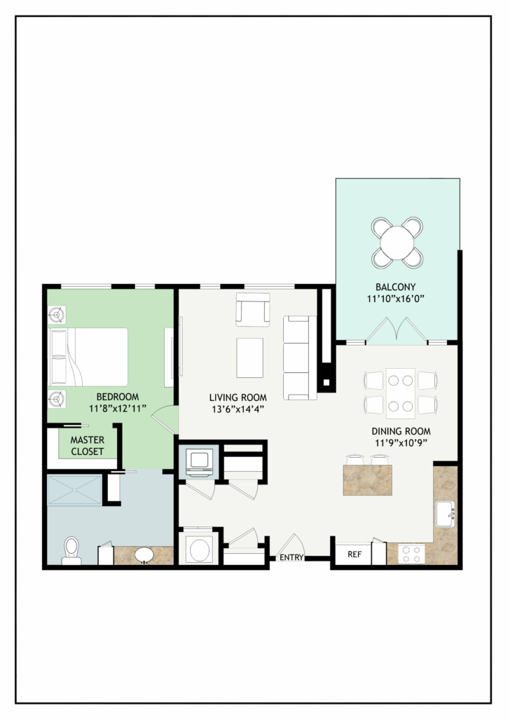 Goodwood 1 1 bedroom senior living apartment in Baltimore with balcony 2D floorplan