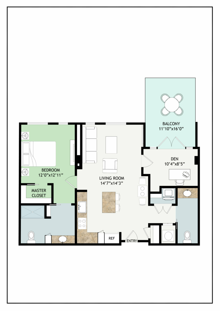 Goodwood 2 1 bedroom senior living apartment in Baltimore with balcony 2D floorplan