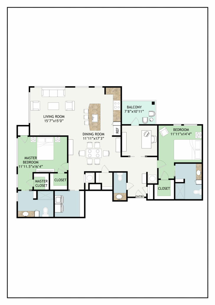 two-bedroom senior apartment floor plan at Roland Park Place
