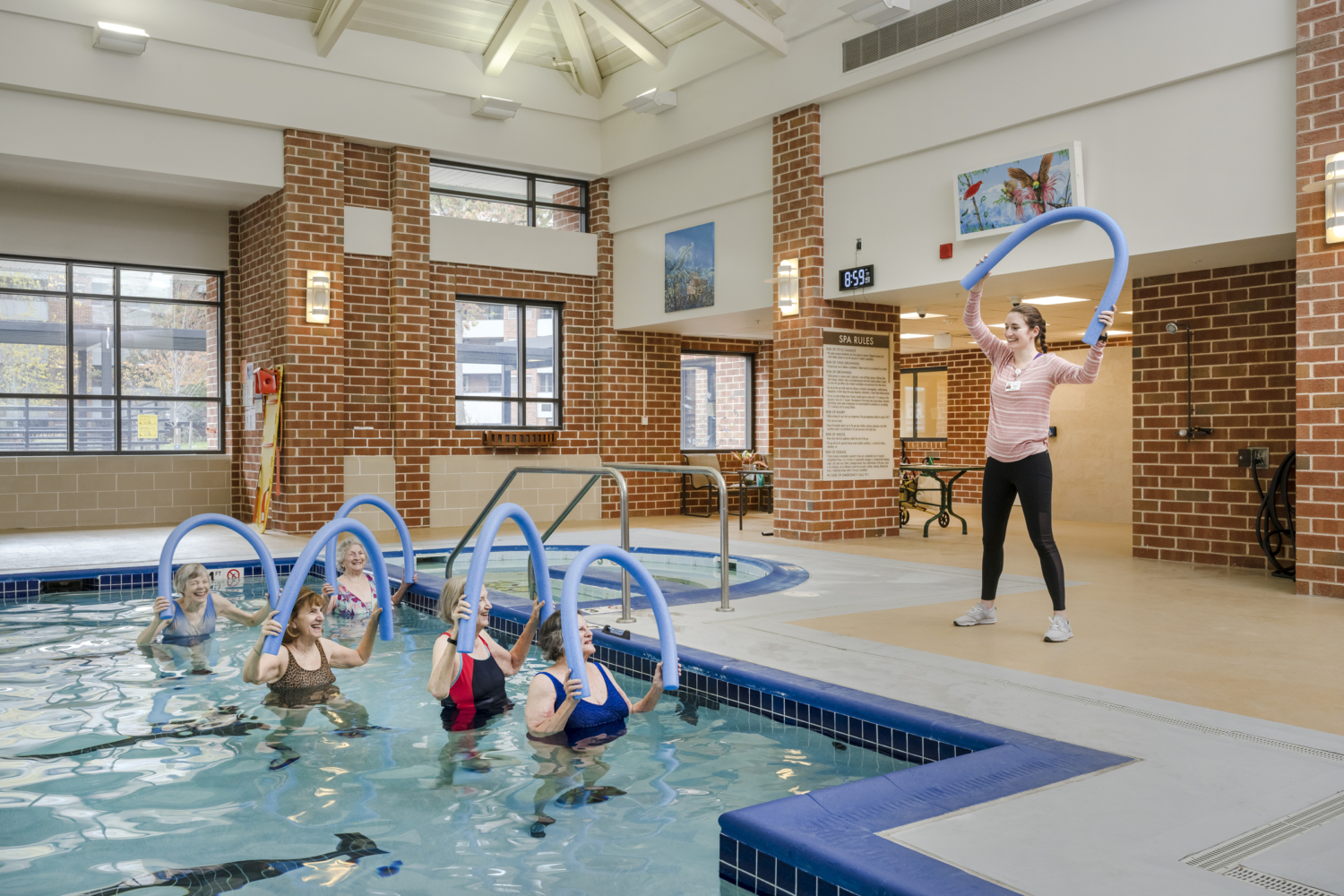 water aerobics class at for seniors at Roland Park Place