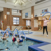 water aerobics class at for seniors at Roland Park Place
