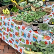 photo of a table at the farmers market at Roland Park Place in Baltimore, MD