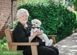 Roland Park Place resident, Brenda, and her dog, Skye